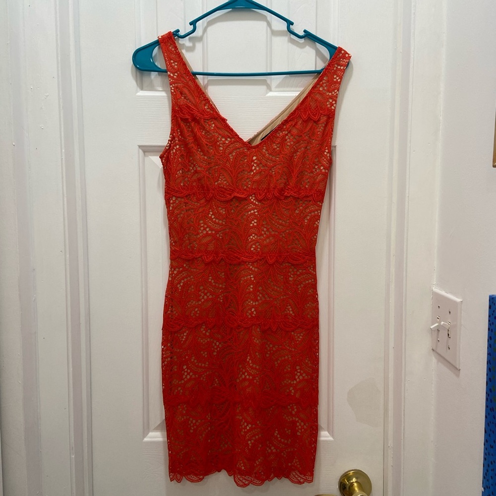 Coral lace BEBE dress